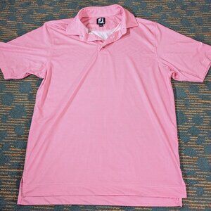 Footjoy Polo Shirt Mens M Pink Houndstooth Golf Performance‎ Outdoor FJ Logo